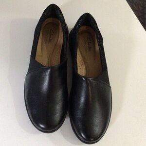 Clarks Black Leather Loafers,women’s size 8 wide.